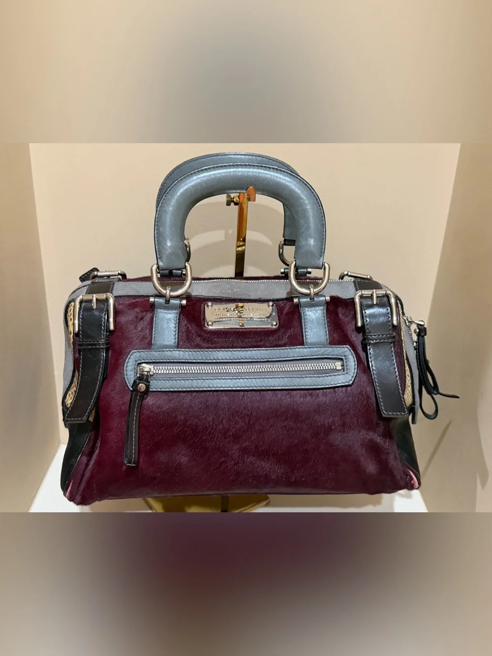 Dolce & Gabbana Burgundy Pony hair & Snakeskin with Grey Leather SUPER RARE